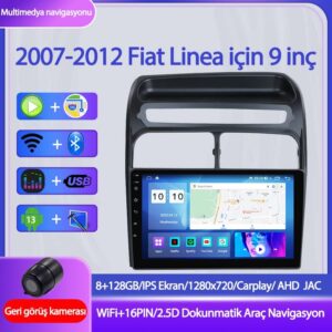 Otolas 2007-2018 Fiat Linea Için 8+128GB, 9 Inç Wifi & Carplay Destekli, Kameralı Multimedya Navigasyon Sistemi