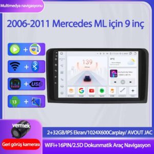 Otolas Mercedes ml Wifi Gps Carplay 9 Inç 2+32GB Kamera Multimedya Navigasyon Sistemi - 2006-2011 Model