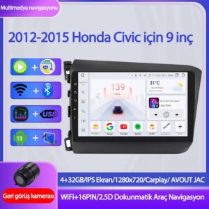 Otolas Honda Civic Wifi Gps Carplay 9 Inç 4+32GB Kamera Multimedya Navigasyon Sistemi - 2012-2015 Model